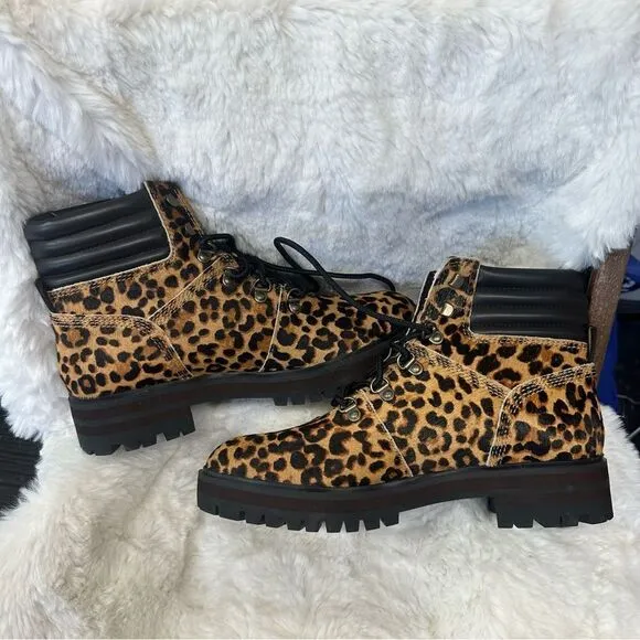 NEW Timberland London Square Chetah Print  Cowhide Leather Hike Boots 9
