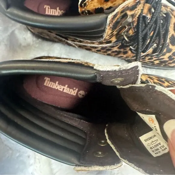 NEW Timberland London Square Chetah Print  Cowhide Leather Hike Boots 9