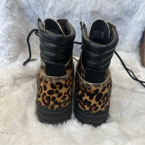 NEW Timberland London Square Chetah Print  Cowhide Leather Hike Boots 9
