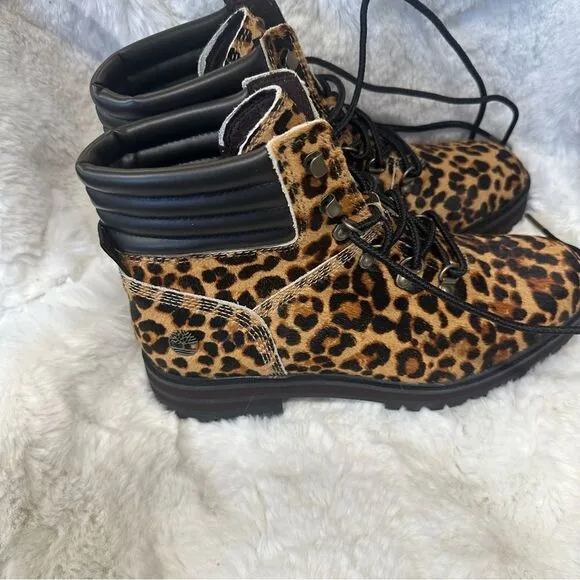 NEW Timberland London Square Chetah Print  Cowhide Leather Hike Boots 9