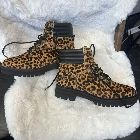 NEW Timberland London Square Chetah Print  Cowhide Leather Hike Boots 9