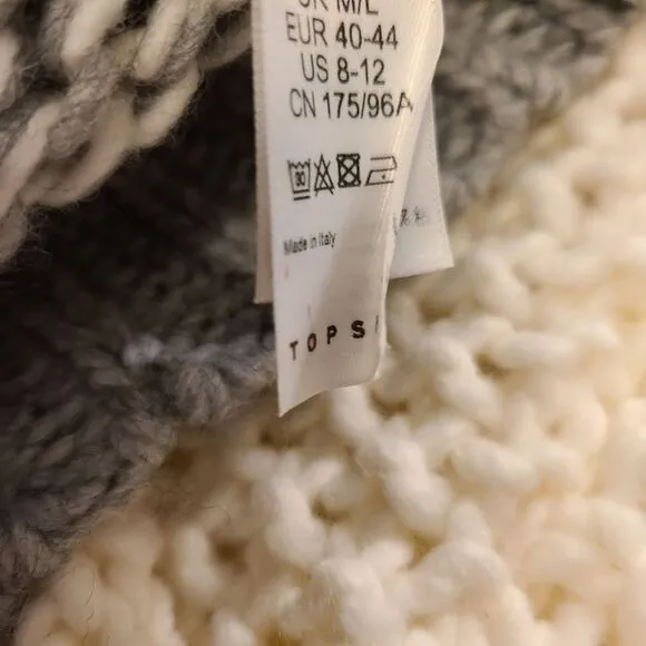 NEW Topshop Size Medium White Gray Wool Blend Chunky Knit Contrast Panel Sweater