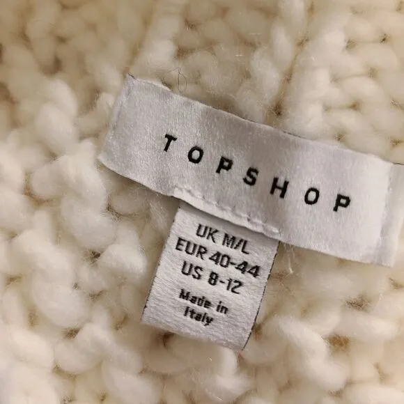 NEW Topshop Size Medium White Gray Wool Blend Chunky Knit Contrast Panel Sweater