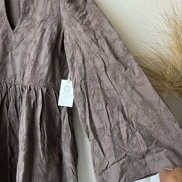 NEW Tuckernuck Hyacinth House Brown Becca Bell-Sleeved Mini Dress Size S