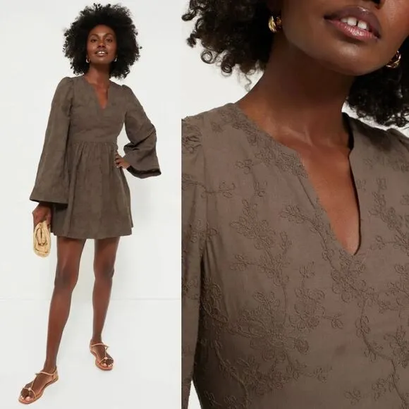 NEW Tuckernuck Hyacinth House Brown Becca Bell-Sleeved Mini Dress Size S