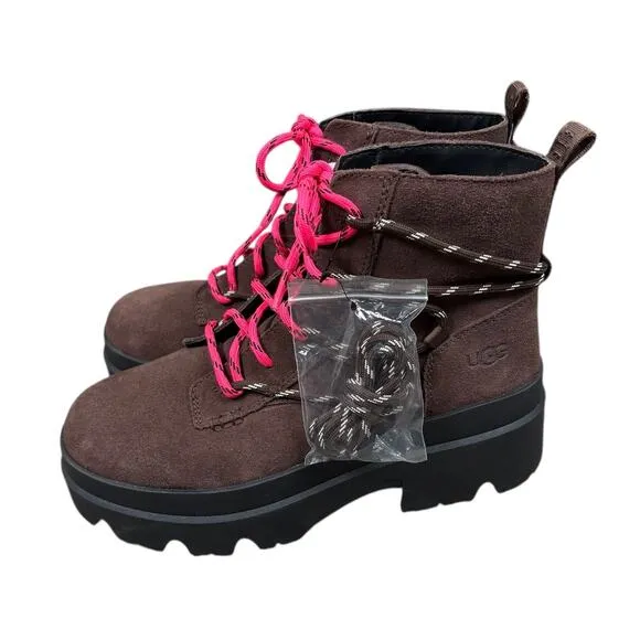 NEW UGG Brisbane Lace-up Suede Boots Women's 10 Platform Chocolate Brown Hiking