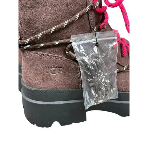 NEW UGG Brisbane Lace-up Suede Boots Women's 10 Platform Chocolate Brown Hiking