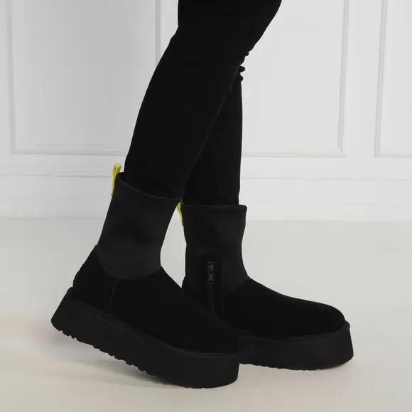 NEW UGG Classic Dipper Black Platform Wool Plush Boots Women’s Size 10 EVA Suede