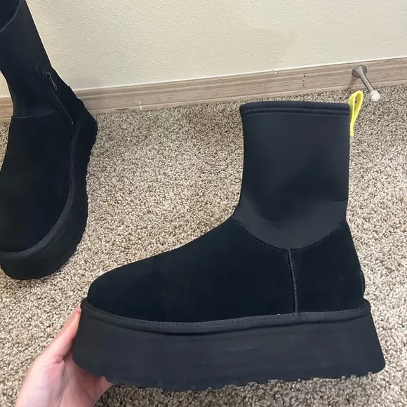 NEW UGG Classic Dipper Black Platform Wool Plush Boots Women’s Size 10 EVA Suede