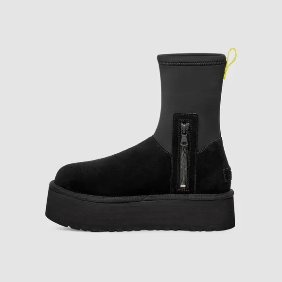 NEW UGG Classic Dipper Black Platform Wool Plush Boots Women’s Size 10 EVA Suede