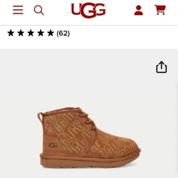 NEW UGG Kids Neumel II Graphic Stitch Chukka Boots, Chestnut