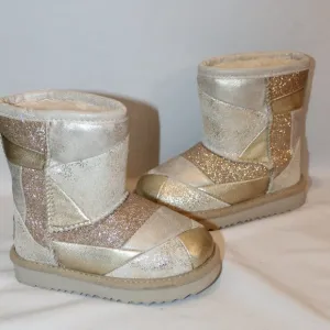 NEW UGG LEATHER PATCHWORK BOOTS TODDLER GIRLS GOLD‎ 7