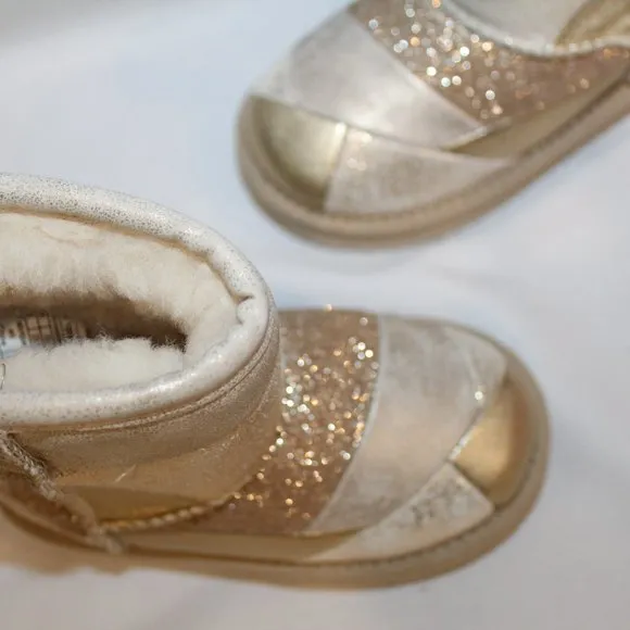 NEW UGG LEATHER PATCHWORK BOOTS TODDLER GIRLS GOLD‎ 7
