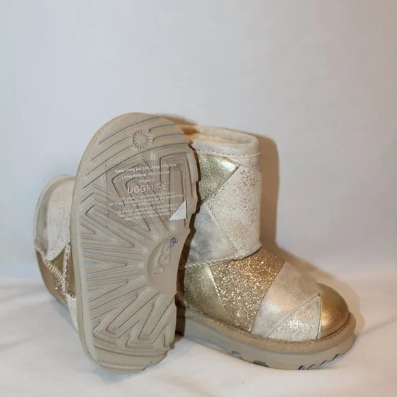 NEW UGG LEATHER PATCHWORK BOOTS TODDLER GIRLS GOLD‎ 7