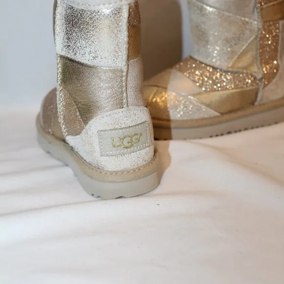 NEW UGG LEATHER PATCHWORK BOOTS TODDLER GIRLS GOLD‎ 7