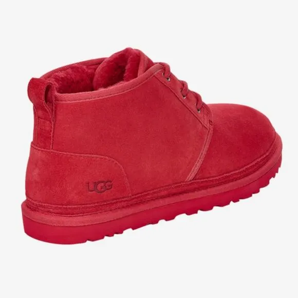 NEW UGG Suede Fur Lined Neumal Boot Lace Up Chukka Ankle Booties Samba Red 10