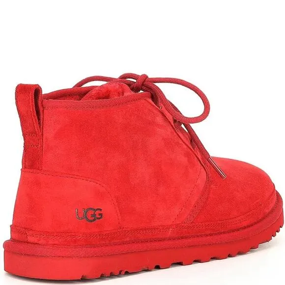 NEW UGG Suede Fur Lined Neumal Boot Lace Up Chukka Ankle Booties Samba Red 10