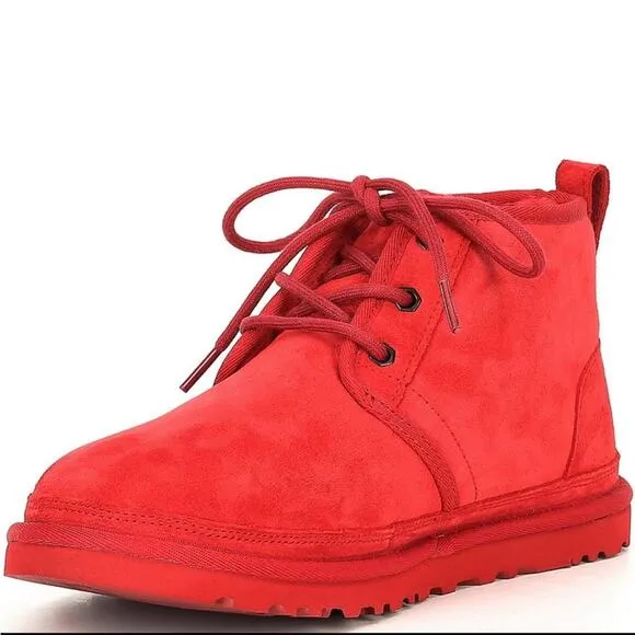 NEW UGG Suede Fur Lined Neumal Boot Lace Up Chukka Ankle Booties Samba Red 10