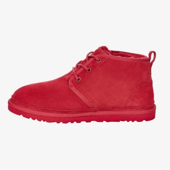 NEW UGG Suede Fur Lined Neumal Boot Lace Up Chukka Ankle Booties Samba Red 10