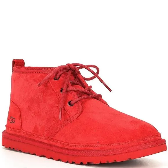 NEW UGG Suede Fur Lined Neumal Boot Lace Up Chukka Ankle Booties Samba Red 10