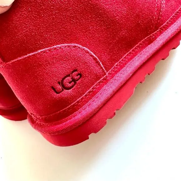 NEW UGG Suede Fur Lined Neumal Boot Lace Up Chukka Ankle Booties Samba Red 10