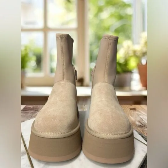 NEW UGG Women's Classic Dipper Sand Platform Shearling Suede Boots 1144031 SZ 9