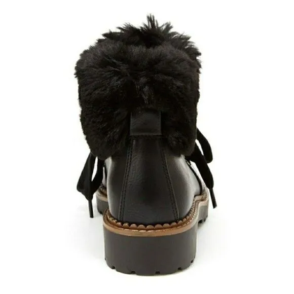 New! UNIONBAY Women's Faux Fur Black Ankle Boots Lace-up Booties Size 7.5