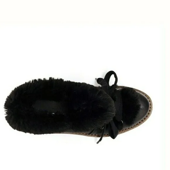 New! UNIONBAY Women's Faux Fur Black Ankle Boots Lace-up Booties Size 7.5