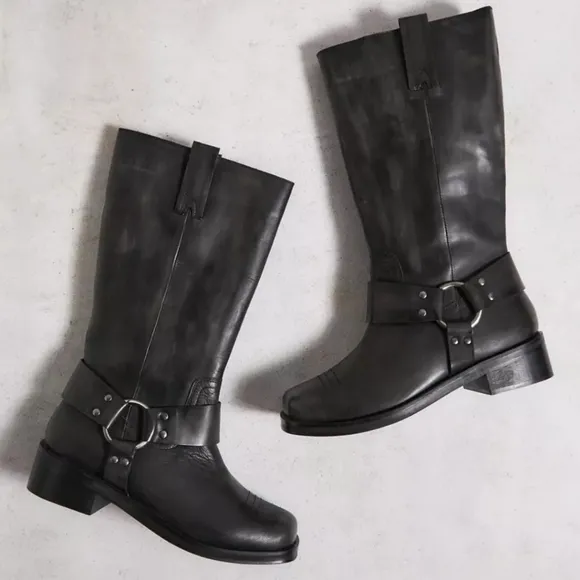 New! UO Leather Motocross Harness Biker Boots