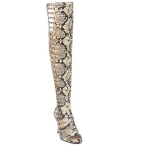 NEW VINCE CAMUTO Chandra Gladiator Snake EmbossedPeep Toe Heel Boot
