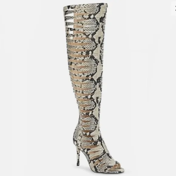 NEW VINCE CAMUTO Chandra Gladiator Snake EmbossedPeep Toe Heel Boot