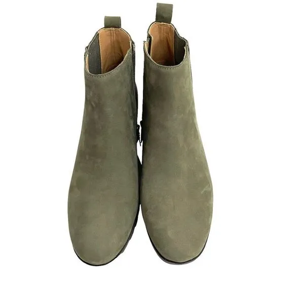 NEW Vionic Wilma leather Heeled Ankle Boots Size 9.5 olive green nubuck