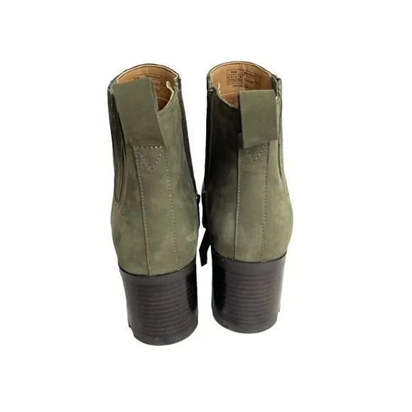 NEW Vionic Wilma leather Heeled Ankle Boots Size 9.5 olive green nubuck