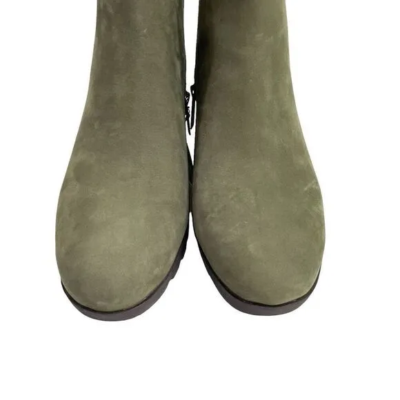 NEW Vionic Wilma leather Heeled Ankle Boots Size 9.5 olive green nubuck