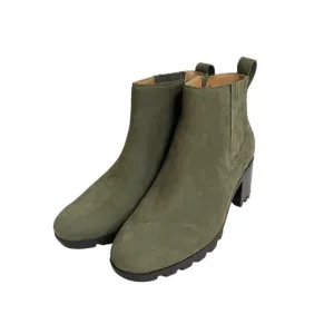 NEW Vionic Wilma leather Heeled Ankle Boots Size 9.5 olive green nubuck
