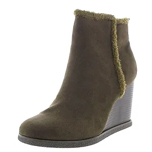 New w/Box Sun   Stone Camillia Faux Suede/Fur Ankle Wedge Booties Size 11