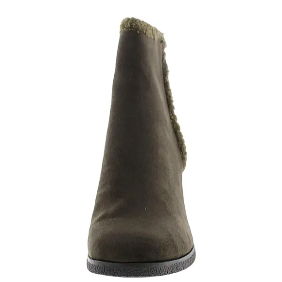 New w/Box Sun   Stone Camillia Faux Suede/Fur Ankle Wedge Booties Size 11