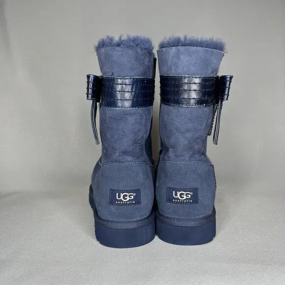 NEW Womens 11 UGG Boots Bailey Bow Josette Midnight Blue Leather Bow Suede Rare