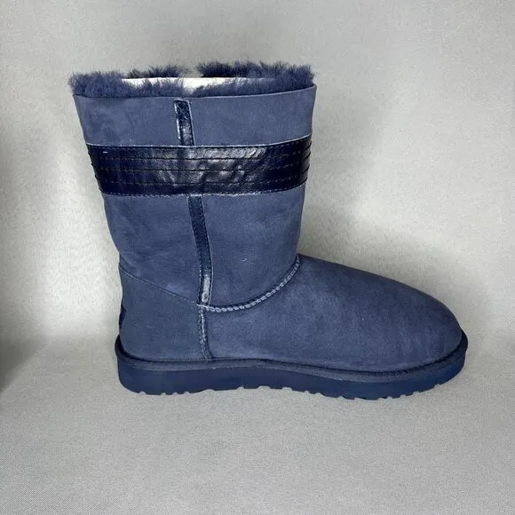 NEW Womens 11 UGG Boots Bailey Bow Josette Midnight Blue Leather Bow Suede Rare