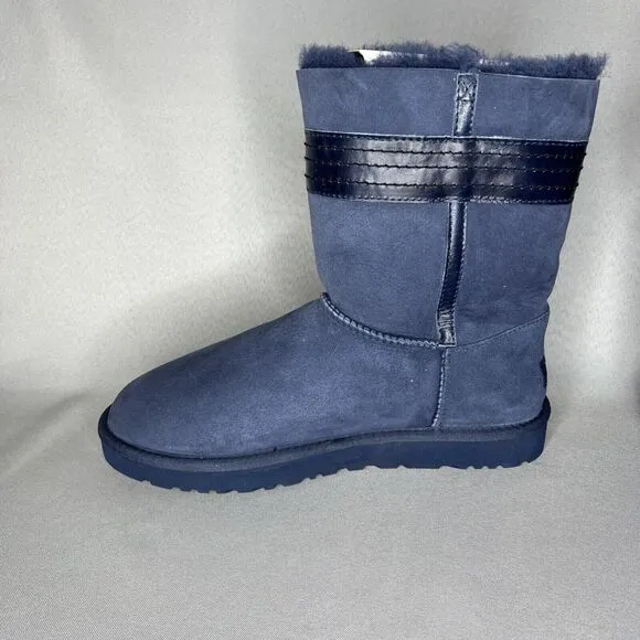 NEW Womens 11 UGG Boots Bailey Bow Josette Midnight Blue Leather Bow Suede Rare