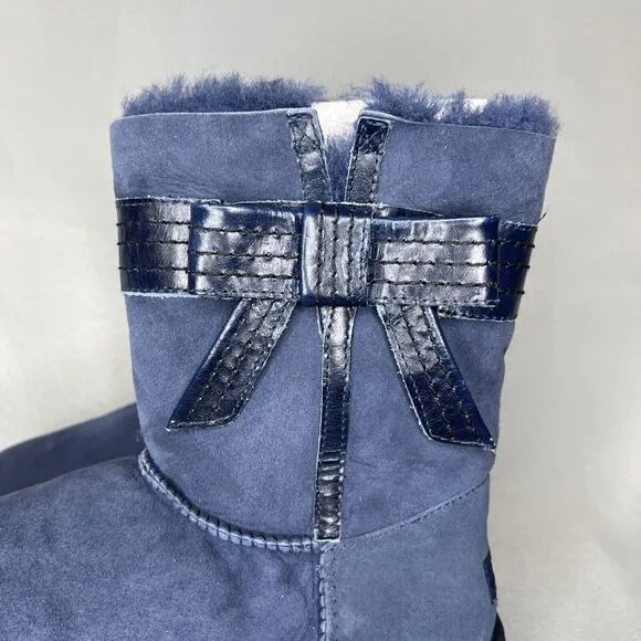 NEW Womens 11 UGG Boots Bailey Bow Josette Midnight Blue Leather Bow Suede Rare