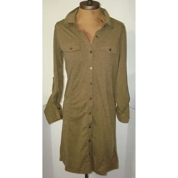 New Womens NWT PrAna Besha Shirt Dress S Heather Brown Wool Blend Buttons Pocket