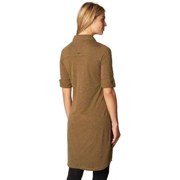 New Womens NWT PrAna Besha Shirt Dress S Heather Brown Wool Blend Buttons Pocket