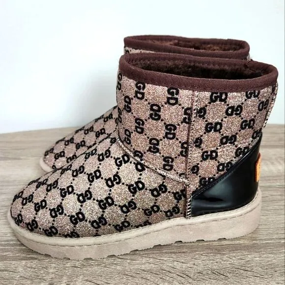 NEW WOMEN'S WINTER VERY BEAUTIFUL BOOTS BROWN WITH GLITTER COLOR SIZE 6,5