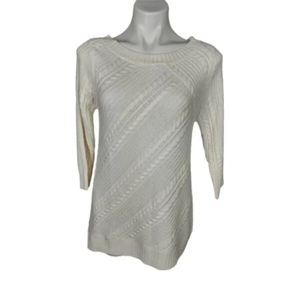 New York and Company Cream Cable Knit Sweater Size Medium
