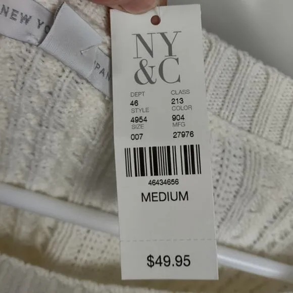 New York and Company Cream Cable Knit Sweater Size Medium