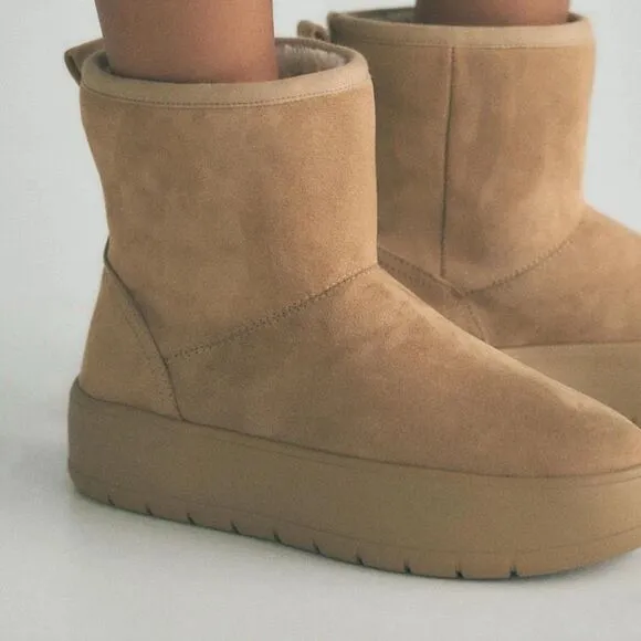 New Zara Women's Faux Fur Platform Brown Ankle Boots Size US 8 UK 6 EUR 39 NWT