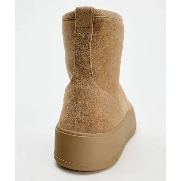 New Zara Women's Faux Fur Platform Brown Ankle Boots Size US 8 UK 6 EUR 39 NWT