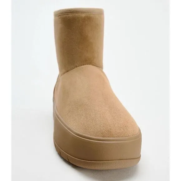 New Zara Women's Faux Fur Platform Brown Ankle Boots Size US 8 UK 6 EUR 39 NWT