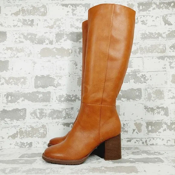 NEW ZODIAC Riona Block-Heel Faux Leather Brown Riding Boots F534
